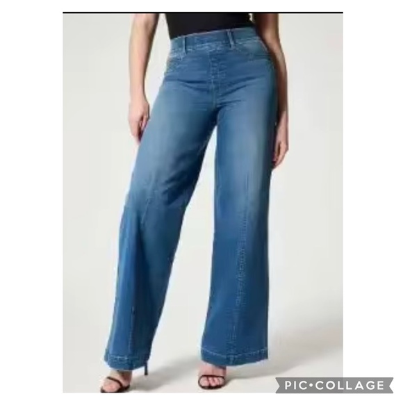 Jeans High Waisted Wide Leg Denim Jeans With Front Leg Seam Pull On — free download